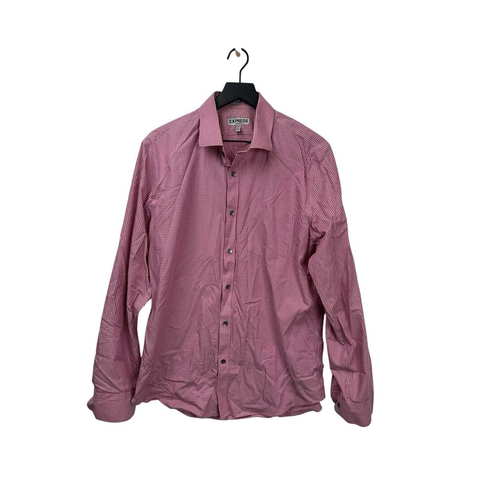 Express Shirt‎ Mens Size Large Red Checkered Fitted Button Up Long Sleeve #37